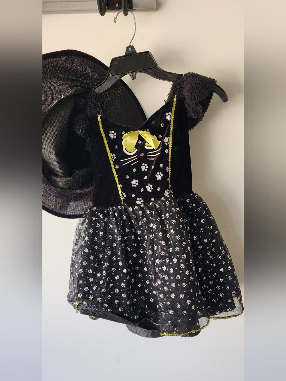 Black Cat Kids Costume Dress with Yellow Bow